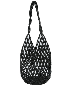 Beaded Shopper Designer Tote Bag YW-0005 BLACK